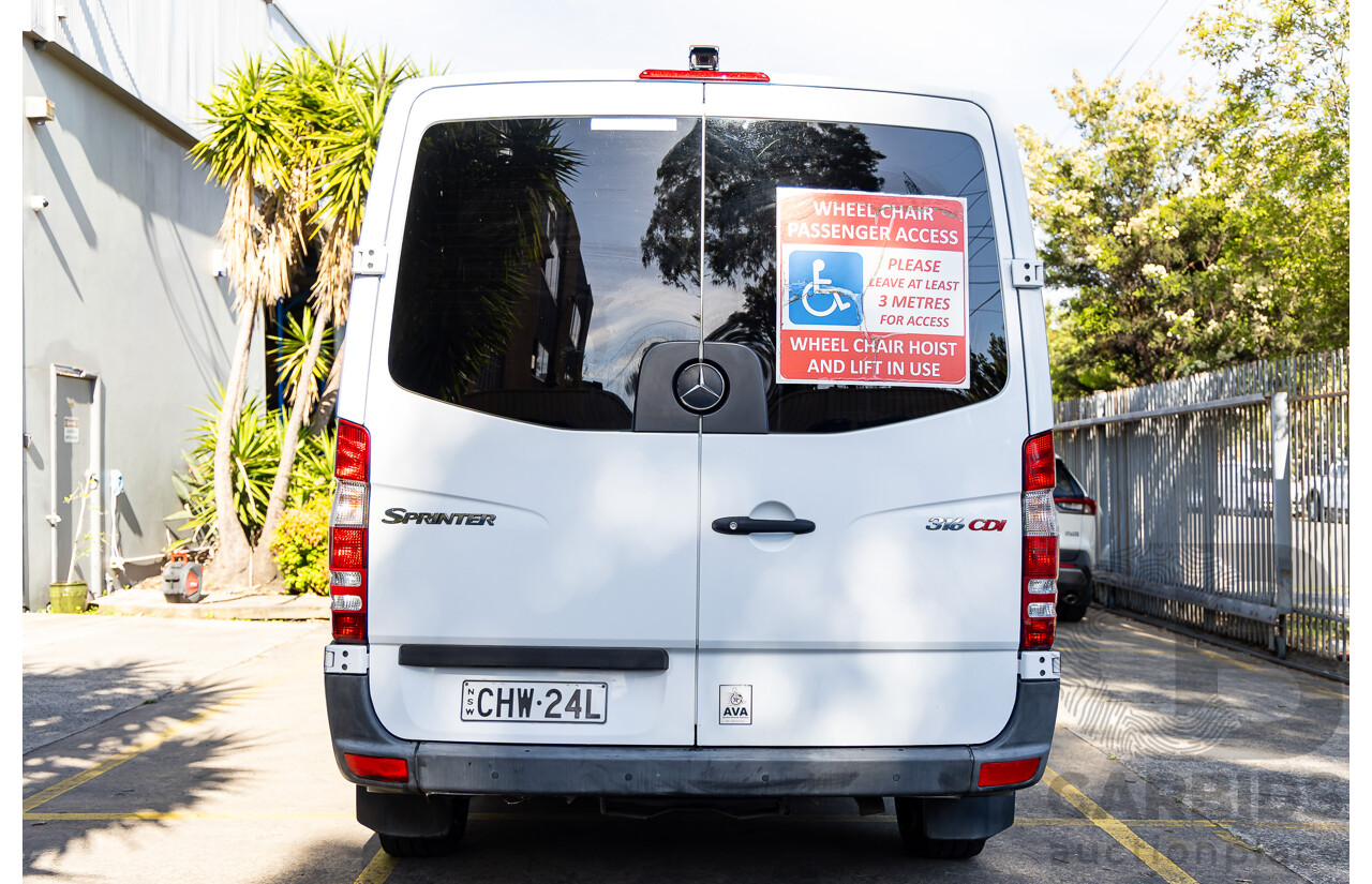 11/2011 Mercedes-Benz Sprinter 316CDI Medium Wheel Base (RWD) MY11 Arctic White Turbo Diesel 2.1L Custom 9 Seater