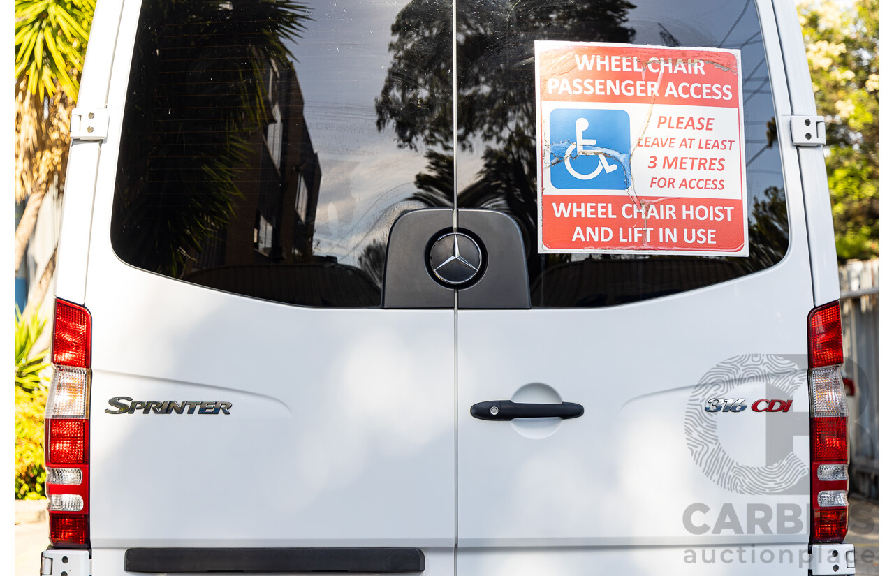 11/2011 Mercedes-Benz Sprinter 316CDI Medium Wheel Base (RWD) MY11 Arctic White Turbo Diesel 2.1L Custom 9 Seater