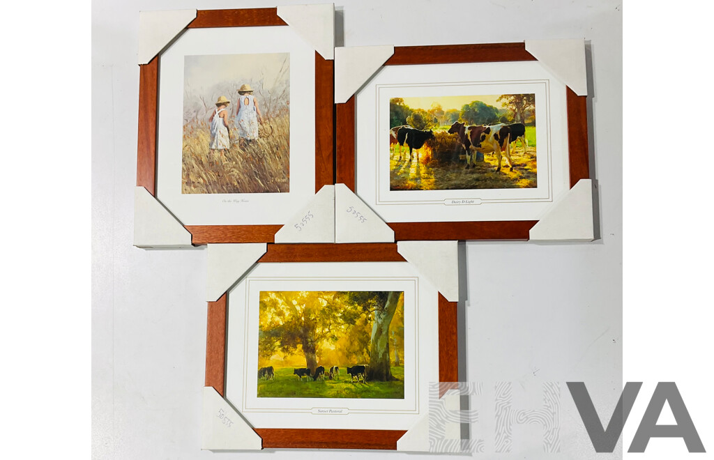 Collection of Three Prints “on the Way Home” (J. Vander), “Dairy D Light” (artist Unknown) and “sunset Pastoral” (artist Unknown)