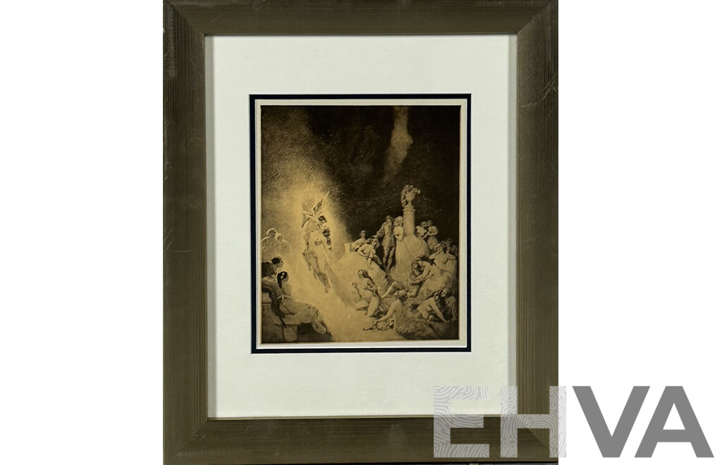 Norman Lindsay, (Early 20th/Mid Century, Australian, 1879-1969), Death in the Garden, Reproduction Reprint of the Original Drypoint Etching, Engraving and Stipple (1923), 43 x 35 cm (frame)