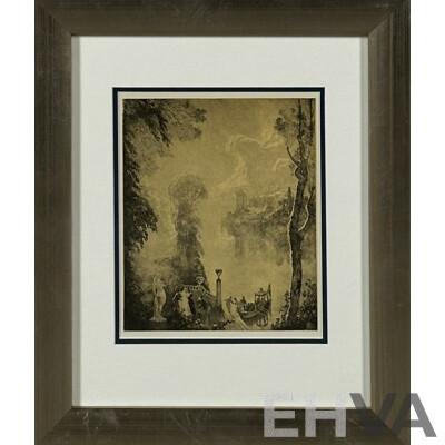 Norman Lindsay, (Early 20th/Mid Century, Australian, 1879-1969), Lands of Afternoon, Reproduction Reprint of the Original Etching (1923), 43 x 35 cm (frame)