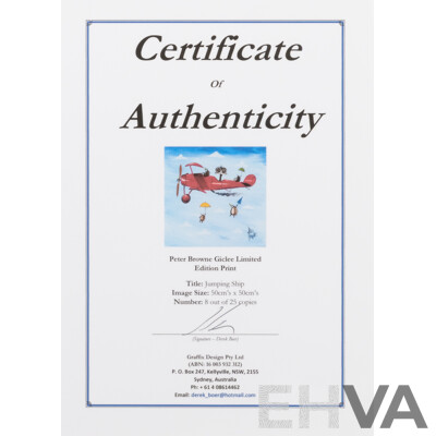 Peter Browne, (20th Century, Australian, 1947-), Jumping Ship, Giclee Limited Edition Print, Hand Signed, 65 x 65 cm (frame)