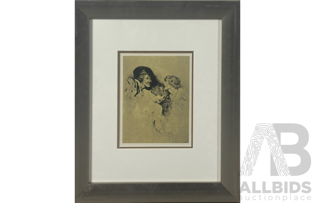 Norman Lindsay, (Early 20th/Mid Century, Australian, 1879-1969), Two Lovers, Reproduction Reprint of the Original Etching, Engraving and Stippled (1924), 43 x 35 cm (frame)