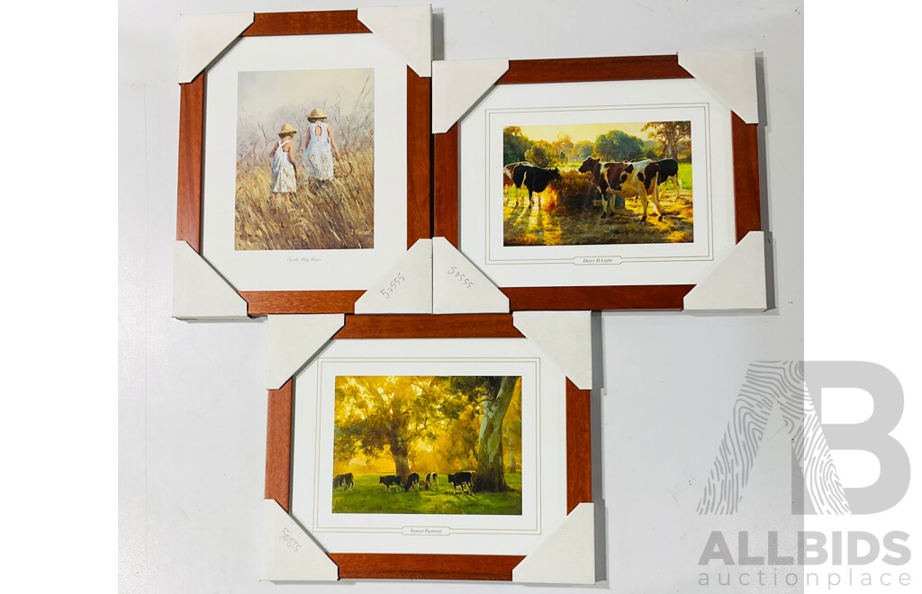 Collection of Three Prints “on the Way Home” (J. Vander), “Dairy D Light” (artist Unknown) and “sunset Pastoral” (artist Unknown)