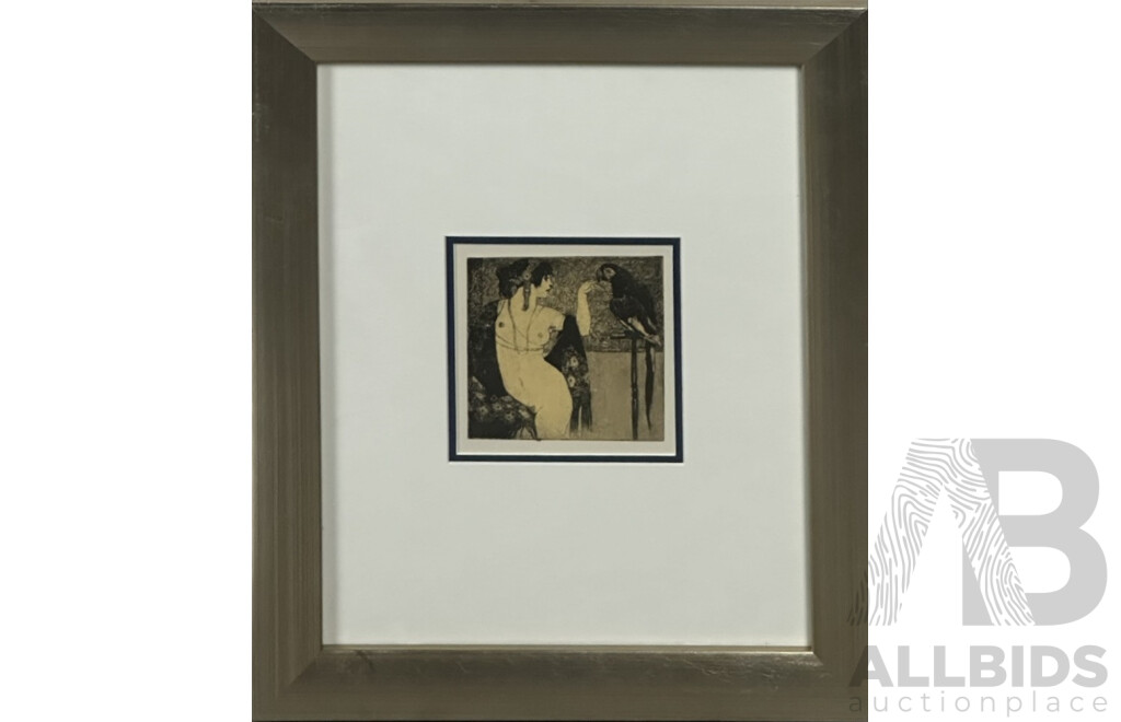 Norman Lindsay, (Early 20th/Mid Century, Australian, 1879-1969), Lady and Parrot, Reproduction Reprint of the Original Etching, (1917), 43 x 35 cm (frame)