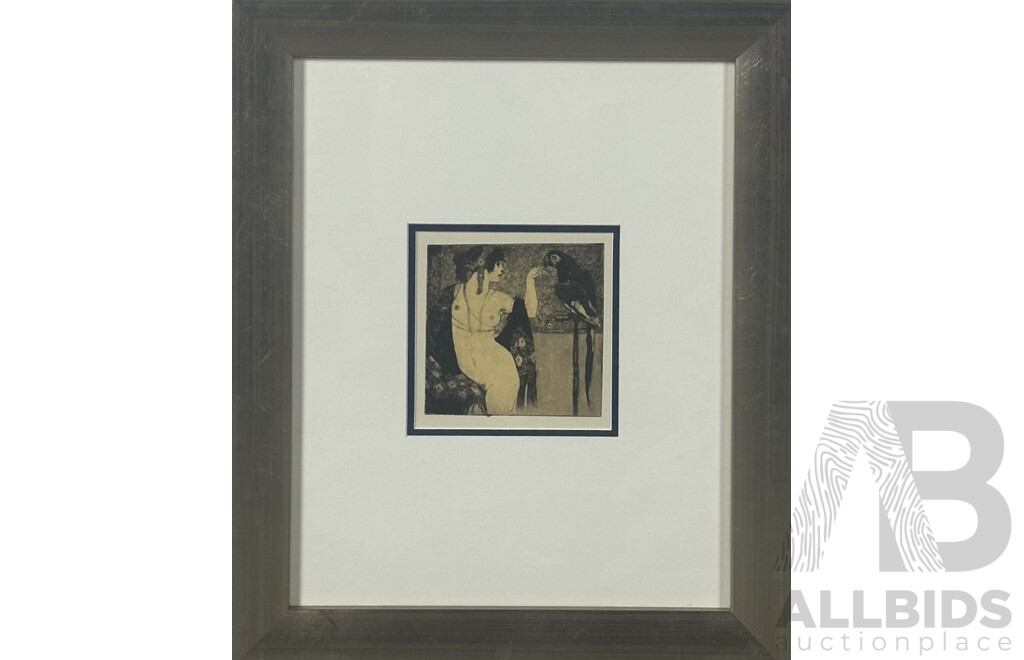 Norman Lindsay, (Early 20th/Mid Century, Australian, 1879-1969), Lady and Parrot, Reproduction Reprint of the Original Etching, (1917), 43 x 35 cm (frame)