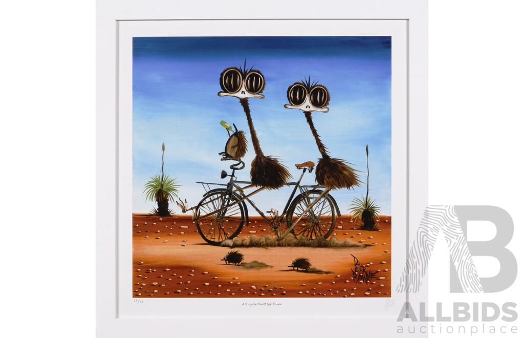 Peter Browne, (20th Century, Australian, 1947-), A Bicycle Built for Three, Giclee Limited Edition Print, Hand Signed, 65 x 65 cm (frame)