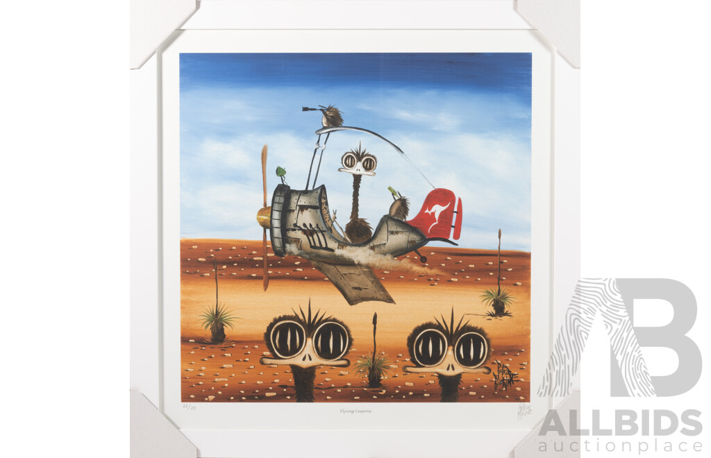 Peter Browne, (20th Century, Australian, 1947-), Flying Lessons, Giclee Limited Edition Print, Hand Signed, 65 x 65 cm (frame)