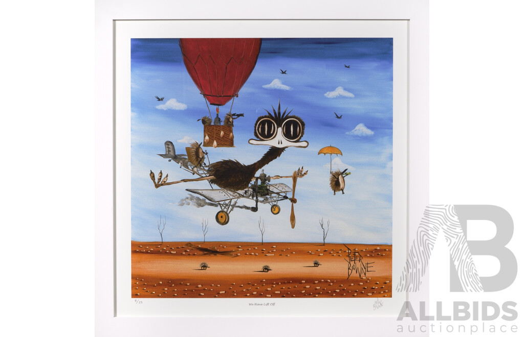 Peter Browne, (20th Century, Australian, 1947-), We Have Lift Off, Giclee Limited Edition Print, Hand Signed, 65 x 65 cm (frame)