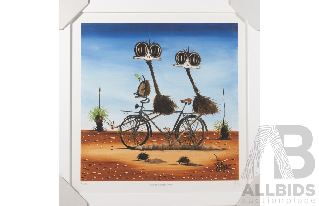 Peter Browne, (20th Century, Australian, 1947-), A Bicycle Built for Three, Giclee Limited Edition Print, Hand Signed, 65 x 65 cm (frame)