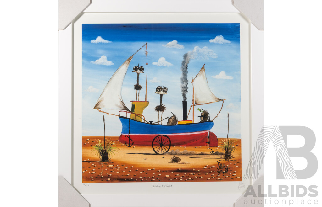 Peter Browne, (20th Century, Australian, 1947-), A Ship of the Desert, Giclee Limited Edition Print, Hand Signed, 65 x 65 cm (frame)