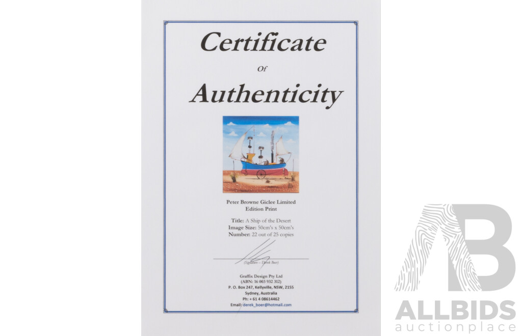 Peter Browne, (20th Century, Australian, 1947-), A Ship of the Desert, Giclee Limited Edition Print, Hand Signed, 65 x 65 cm (frame)