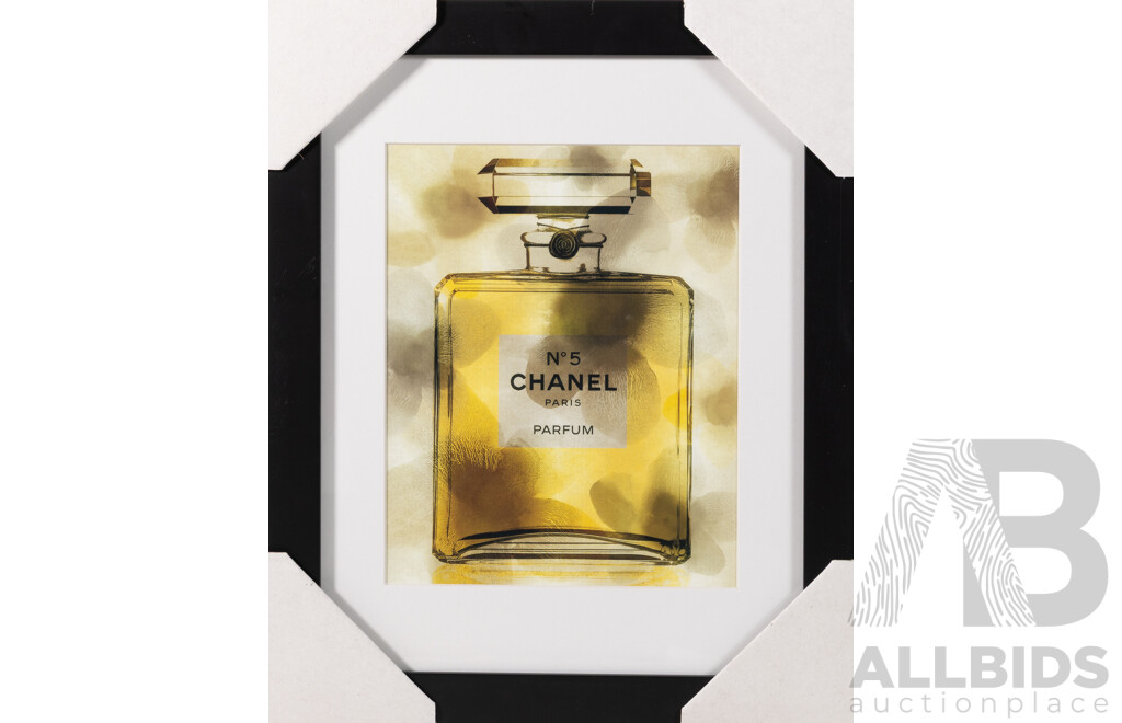 Collection of Three Designer Label Advertisements, Chanel Parfum No 5, Chanel & VL, Quality Reproduction Prints, 40 x 33 cm (largest frame) (3)