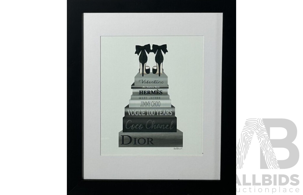 Collection of Three Designer Label Advertisements, Chanel Parfum No 5, Prada & Coffee Table Books With Stilettos, Quality Reproduction Prints, 40 x 33 cm x 2 & 33 x 44 cm x 1 (3)