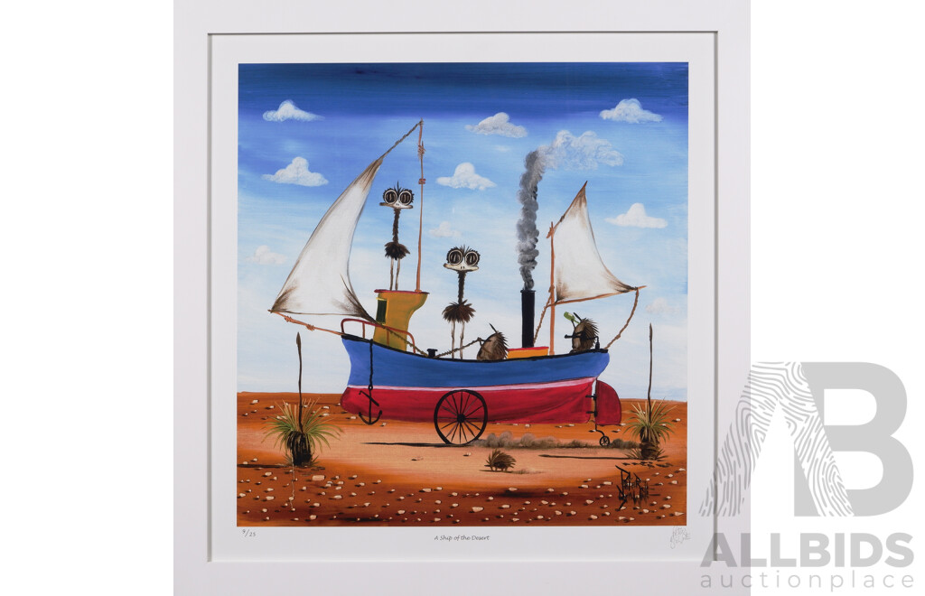 Peter Browne, (20th Century, Australian, 1947-), a Ship of the Desert, Giclee Limited Edition Print, Hand Signed, 65 x 65 cm (frame