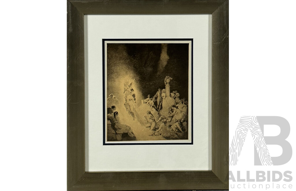 Norman Lindsay, (Early 20th/Mid Century, Australian, 1879-1969), Death in the Garden, Reproduction Reprint of the Original Drypoint Etching, Engraving and Stipple (1923), 43 x 35 cm (frame)