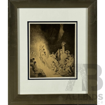 Norman Lindsay, (Early 20th/Mid Century, Australian, 1879-1969), Death in the Garden, Reproduction Reprint of the Original Drypoint Etching, Engraving and Stipple (1923), 43 x 35 cm (frame)