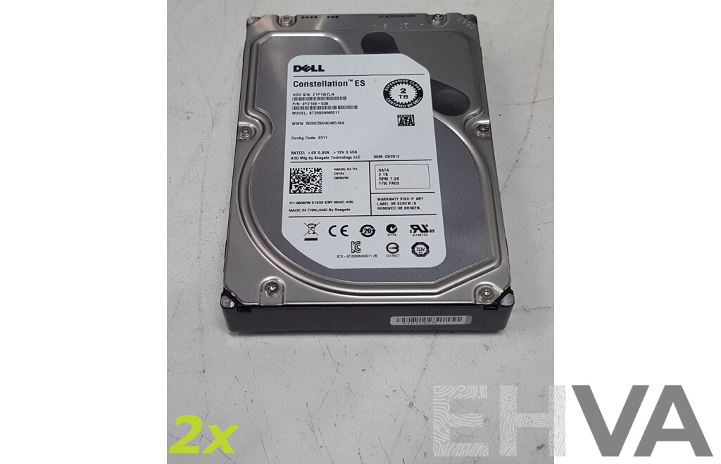 Dell Constellation ES 2TB SATA 7.2K 3.5-Inch Hard Drive - Lot of Two