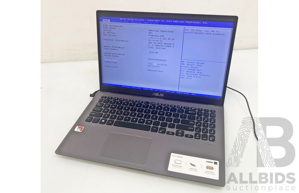 ASUS (D509B) AMD (A9-9425) Radeon R5 3.10GHz-3.70GHz 2-Core CPU 15.6-Inch Laptop