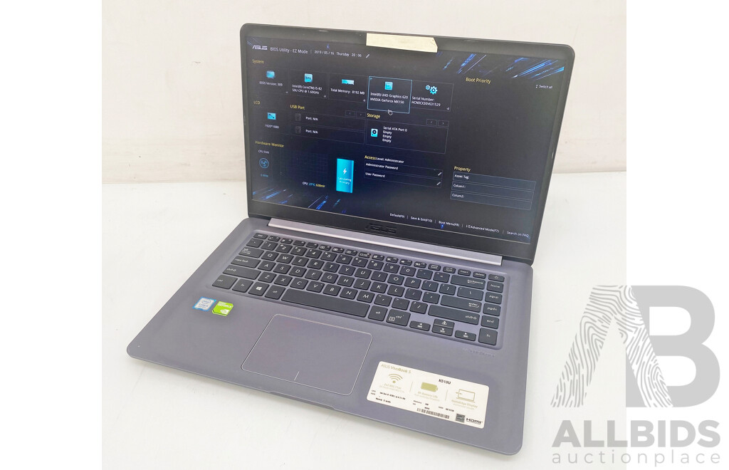 ASUS Vivobook (K510U) Intel Core I5 (8250U) 1.60GHz-3.40GHz 4-Core CPU 15.6-Inch Laptop