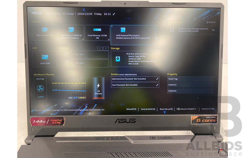 ASUS (FA506QR) TUF A15 GAMING AMD Ryzen 7 5800H 3.20GHz-4.40GHz 8-Core CPU 15.6-Inch Gaming Laptop W/ NVIDIA GeForce RTX 3070 Laptop GPU