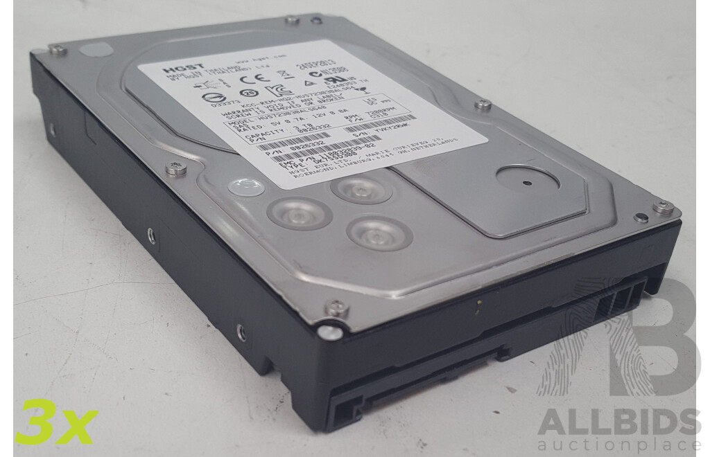 HGST 3TB 7.2K SAS 3.5-Inch Hard Drives - Lot of Three