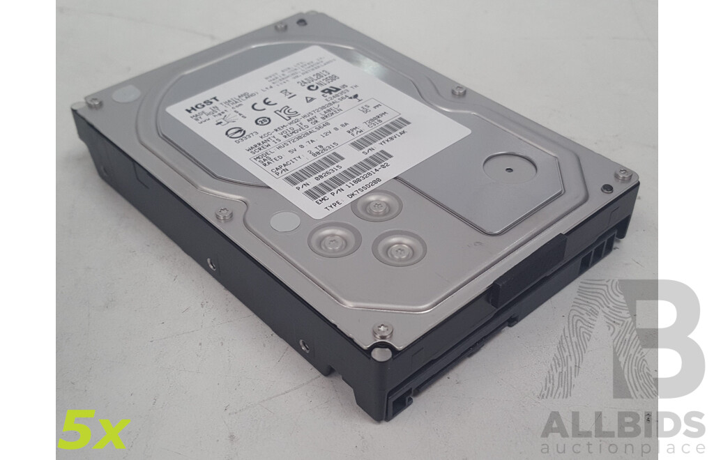 HGST 2TB 7.2K SAS 3.5-Inch Hard Drives - Lot of Five