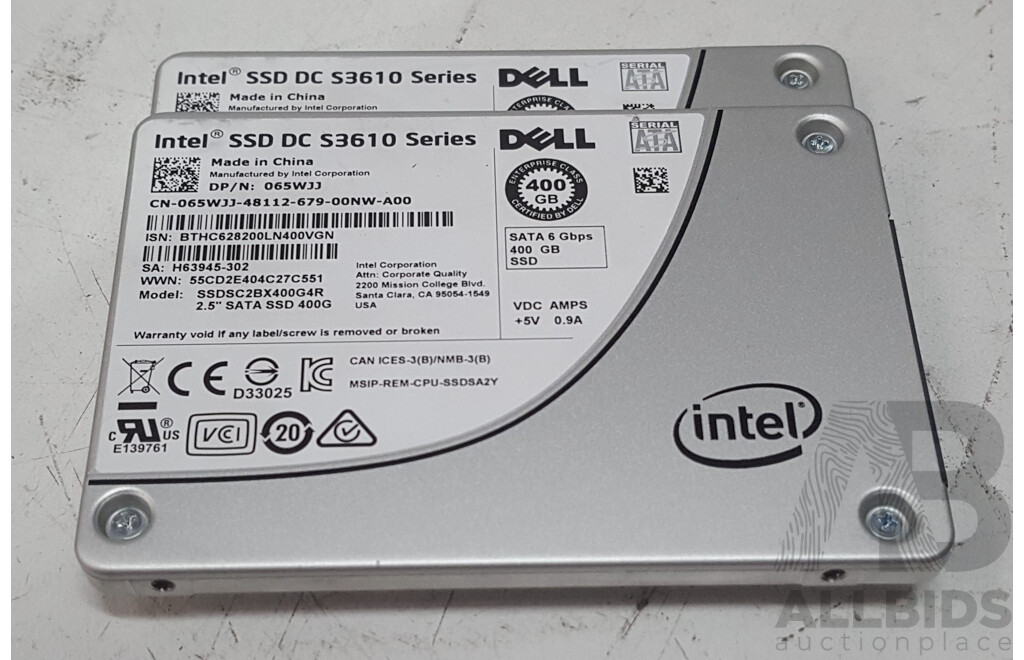 Intel SSD DC S3610 Series 400GB SATA 2.5-Inch Solid State Drive - Lot of Two