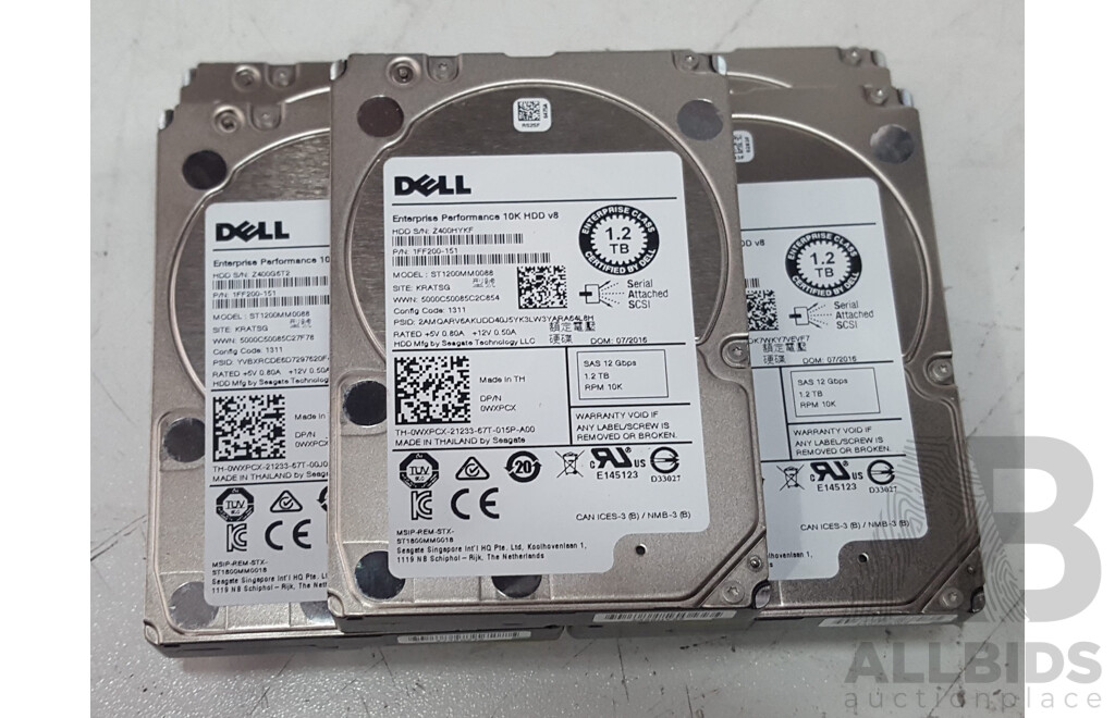 Dell 1.2TB SAS 10K 2.5-Inch Hard Drive - Lot of Five