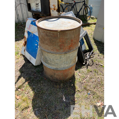 Vintage Gilbarco Ampol Petrol Bowser and Oil Drum