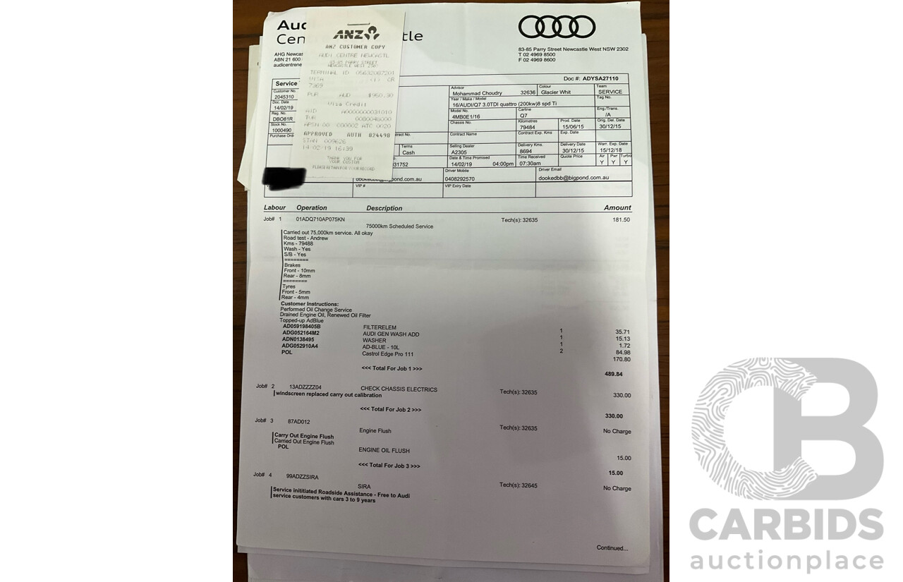 11/2015 Audi Q7 3.0 TDI Quattro 4M 4d Wagon Carrara White Turbo Diesel 3.0L - 7 Seater