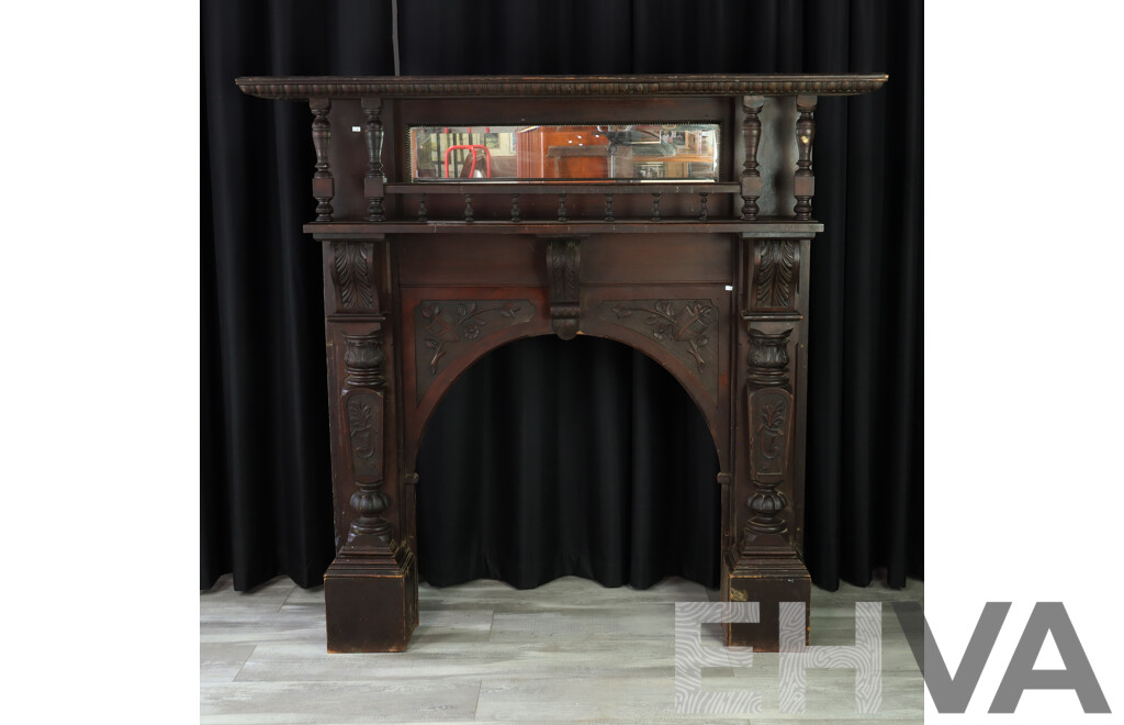 Heavily Carved English Mahogany Fire Surround