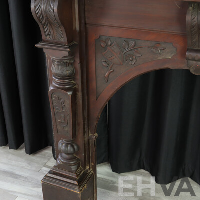 Heavily Carved English Mahogany Fire Surround