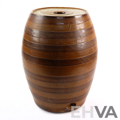 Antique Australian Bendigo Salt Glazed Cordial Barrel with Horizontal Striped Decoration