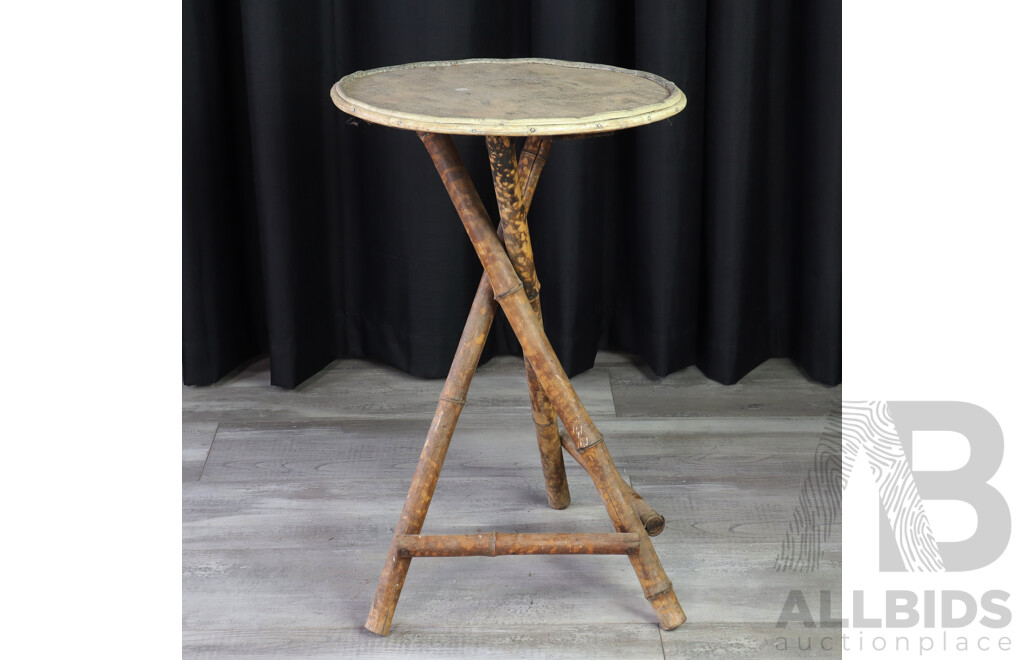 Vintage Tiger Cane Cricket Table with Round Top