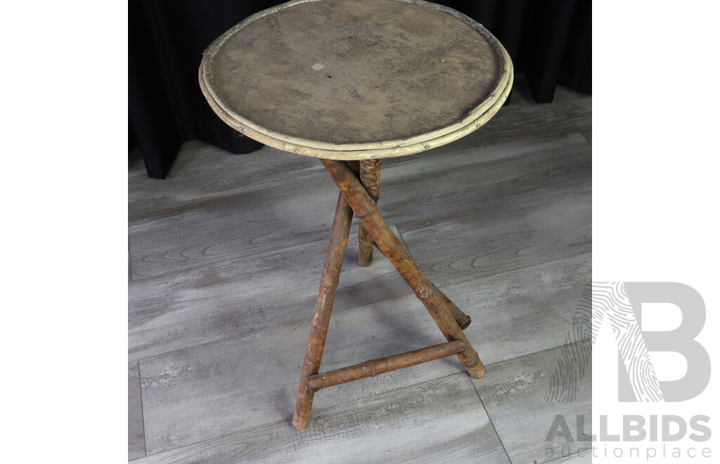 Vintage Tiger Cane Cricket Table with Round Top