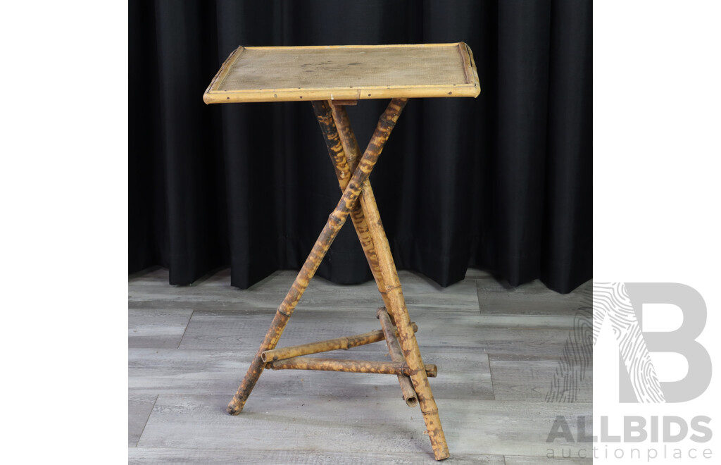 Vintage Tiger Cane Cricket Table with Square Top