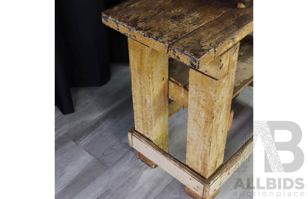 Rustic Painted Bench with Mounted Baltic Butter Churn