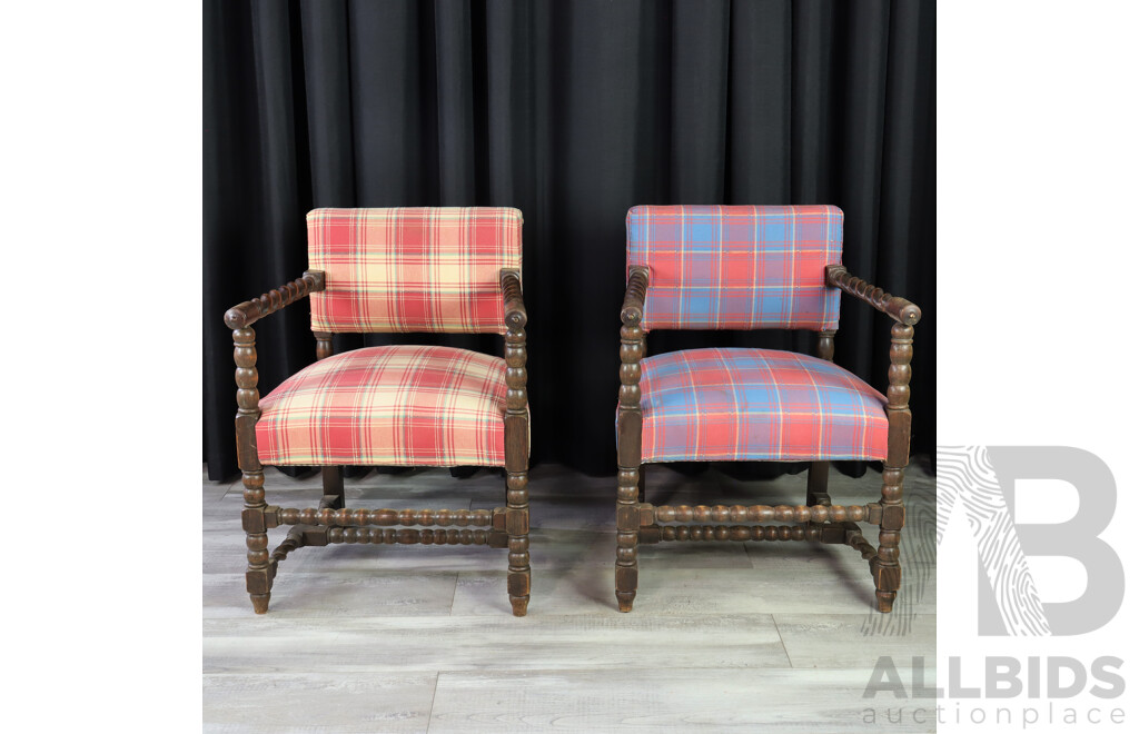 Pair of English Oak Carvers with Upholstered Seats and Backs Ex Old Parlament House