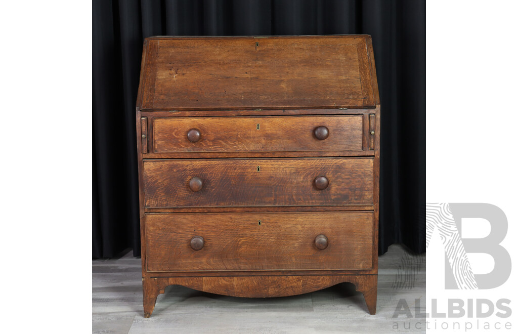 Late Georgian Oak Drop Front Bureau with Fitted Interior