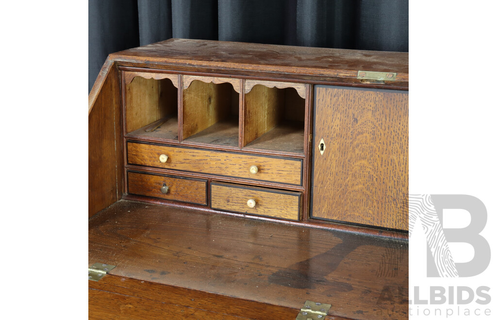 Late Georgian Oak Drop Front Bureau with Fitted Interior