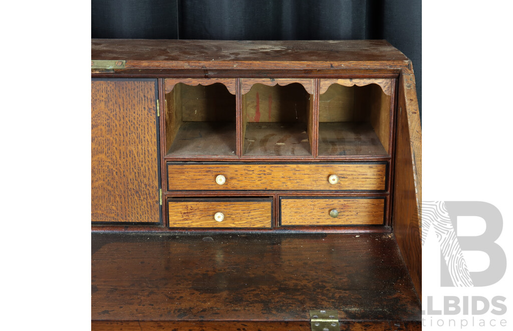 Late Georgian Oak Drop Front Bureau with Fitted Interior