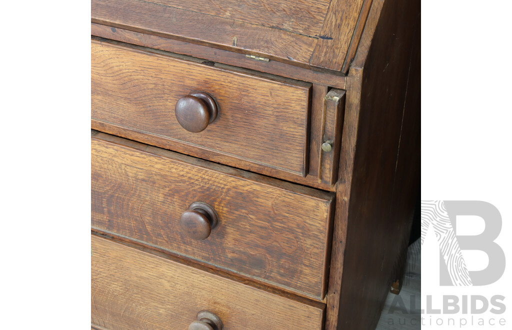 Late Georgian Oak Drop Front Bureau with Fitted Interior