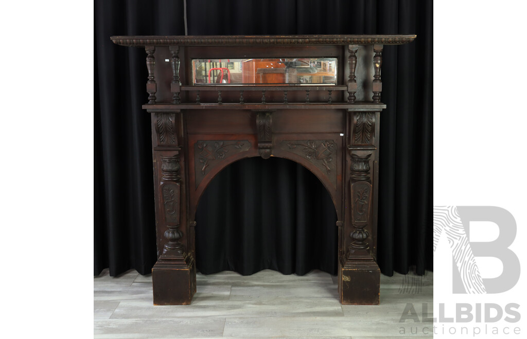 Heavily Carved English Mahogany Fire Surround