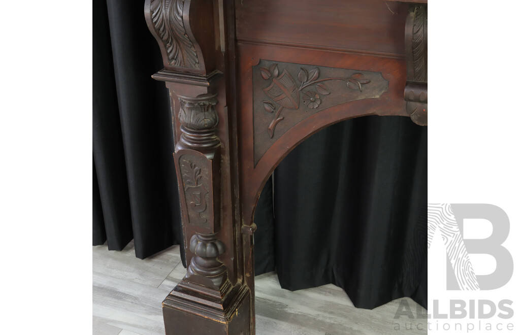 Heavily Carved English Mahogany Fire Surround