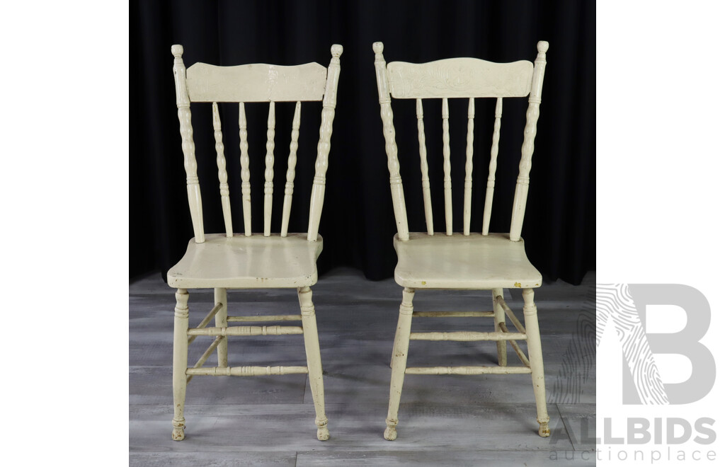 Pair of White Painted Spindle Back Dining Chairs