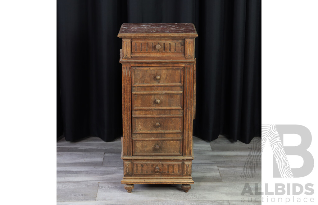 Antique French Oak Bedside with One Door and Drawer