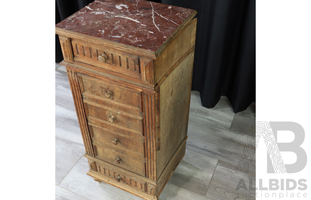 Antique French Oak Bedside with One Door and Drawer