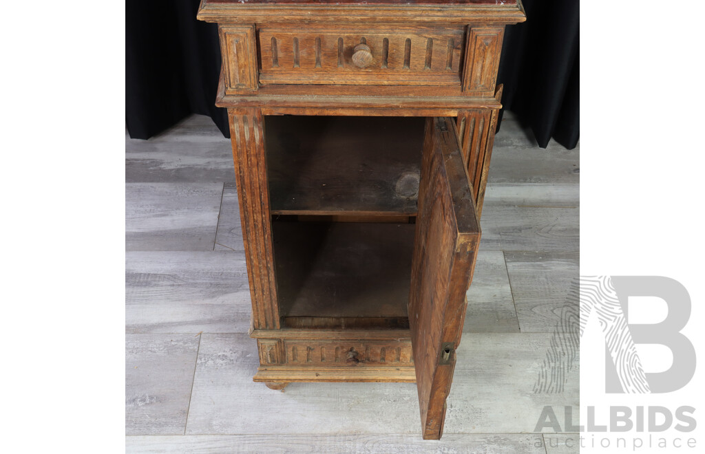 Antique French Oak Bedside with One Door and Drawer