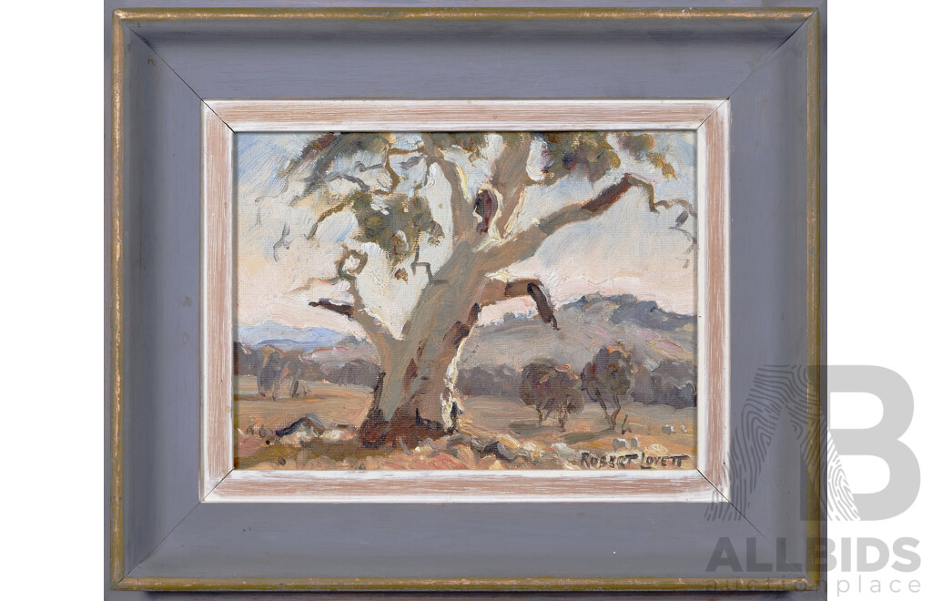 Robert Lovett, (20th Century, Australian, 1930-), Gungahlin Gum, Oil on Canvas Board, 24.5 X 29.5 Cm (frame)